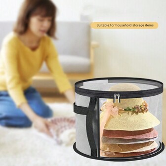 透明帽子收纳袋 帽子搬家收纳袋 帽子收纳桶 带手柄 可折叠收纳袋