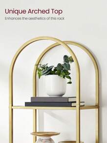 VASAGLE 5-Tier Shelf, Tempered Glass Shelving Unit, Arched Design, Steel Structure, For Living Room Bedroom Study Bathroom, Metallic Gold And Transparent - White - View 5