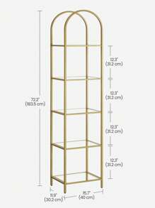 VASAGLE 5-Tier Shelf, Tempered Glass Shelving Unit, Arched Design, Steel Structure, For Living Room Bedroom Study Bathroom, Metallic Gold And Transparent - White - View 7