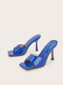 蓝色闪亮漆皮细高跟时尚女士正装凉鞋，适合日常穿着 - 藍色 - 查看 2