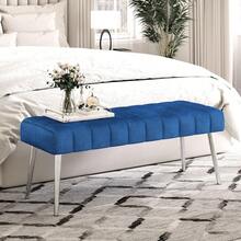 44.5" End Of Bed Bench, Linen Tufted Upholstered Bedroom Bench, Modern Ottoman Bench With Metal Legs Storage For Living Room, Entryway, Dining Room, 300LB, Royal Blue