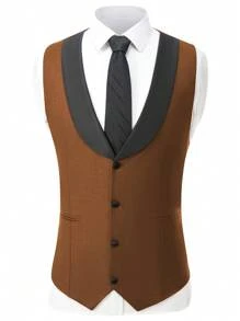 Men's Suit Slim Fit 3 Pieces Blazer Vest Pants Suits Set One Button Shawl Lapel Tuxedo Formal Wedding Groomsmen Blazer - 棕色 - 查看 4