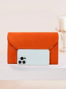 Large Capacity Suede Clutch Bag Elegant Metal Binding Evening Purse For Wedding/Prom - Orange - View 4