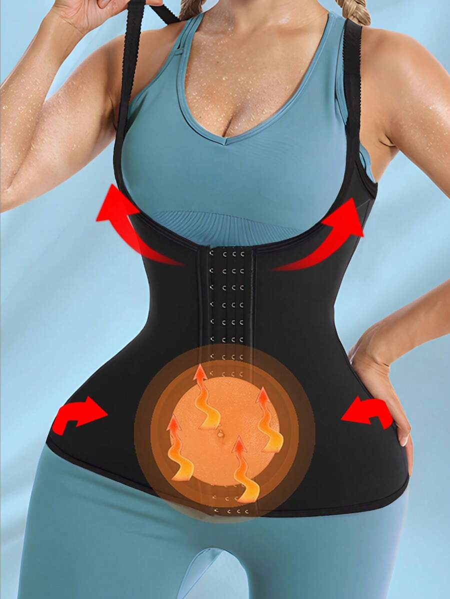 1buc este un antrenor cuprinzător pentru talie grăsime abdominală, conceput special pentru femei, cu o centură de transpirație modelată, îmbrăcăminte modelată, costum de yoga, maieu de transpirație, hanorac cu patru piepți și cravată sport pentru talie pentru femei. Oferă compresie și modelare abdominală eficiente, precum și înfășurare eficientă a abdomenului și bandă de transpirație pentru a accelera arderea grăsimilor și transpirația dublă. - Negru - Vizualizare 1