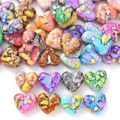 10 pezzi/20 pezzi Perle acriliche a forma di cuore, perle sfuse con spaziatura per realizzazione fai-da-te di gioielli come bracciali, collane, orecchini, accessori per gioielli (colori casuali)