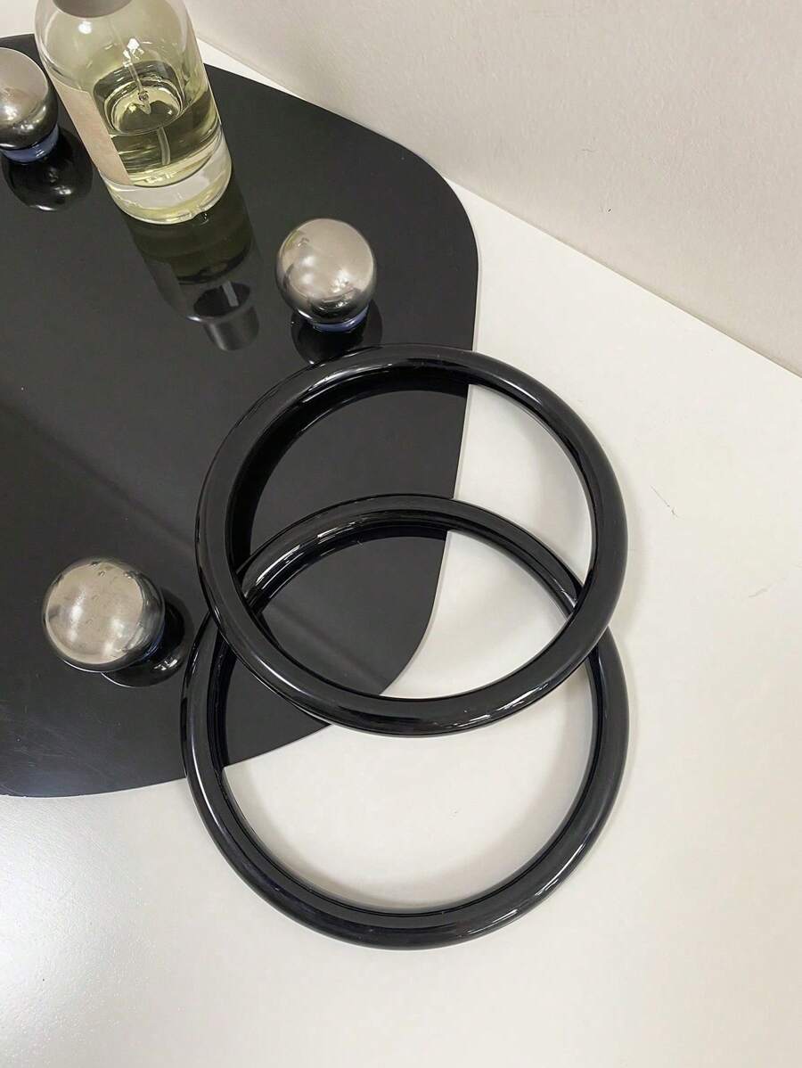 2pcs Acrylic Faux Resin Bag Handles, DIY Accessories - Black - View 1