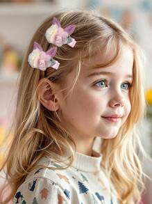 2pcs Glitter Bunny's Ear Hair Bow Clips For Toddlers Girls ,Exquisite Tulle Mesh Flower Plants Decor Hair Bows ,Alligator Clips ,Favor Gifts For Girls ,Festival Party Celebration Hair Barrettes ,Kids Teens Hair Accessories ,Suitable Daily Life ,Vacation