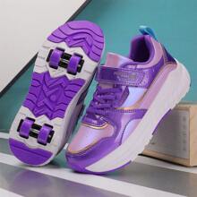冬季青少年学生成人情侣时尚透气运动鞋小四轮溜冰鞋户外运动旱冰鞋男鞋女鞋可拆卸一鞋两穿 - 亮紫色 - 查看 8