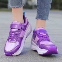 冬季青少年学生成人情侣时尚透气运动鞋小四轮溜冰鞋户外运动旱冰鞋男鞋女鞋可拆卸一鞋两穿 - 亮紫色 - 查看 5