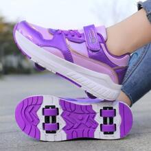 冬季青少年学生成人情侣时尚透气运动鞋小四轮溜冰鞋户外运动旱冰鞋男鞋女鞋可拆卸一鞋两穿 - 亮紫色 - 查看 3