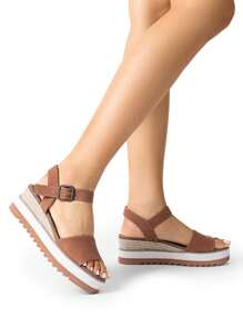 Women's Sandals Platform Open Toe Ankle Buckle Stitching Comfortable Vacation Spring And Summer Wedge Sandals - 棕色 - 查看 2