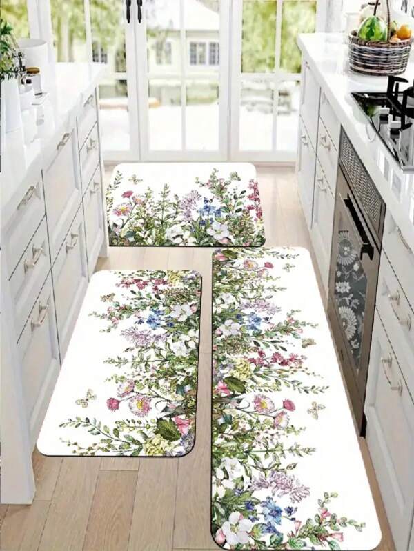 1pc Blooming Flowers Kitchen Rug, Modern Style, Fresh Design, Home Decor Carpet, Dirt-Resistant, Comfortable, Dust-Proof, Easy To Clean, Kitchen Rug, Kitchen Mat, Kitchen Floor Carpet, Doormat, Small Rug, Carpet, Runner, Mat, Home Decor, Area Rug, Outdoor Mat, Bedroom Carpet, Washable Rug