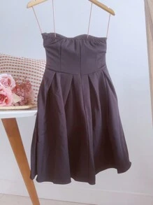 Short Dress With Strapless Tailoring, Women's Fashion - 黑色 - 查看 2