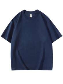 Plain Basic Short Sleeve Cotton T-Shirts S-G3 - 藏蓝色 - 查看 2