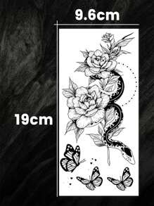 1pc Waterproof Temporary Tattoo, Fashionable & Sexy Snake Floral Butterfly Design, High-End Tattoo Sticker Lasts 3-5 Days, Suitable For Men & Women To Cover Scars On Chest, Waist, Arms, Legs Or Back, Great For Parties, Gifts, Vacations, Easy To Apply And Remove Disposable Body Art Tattoo Sticker