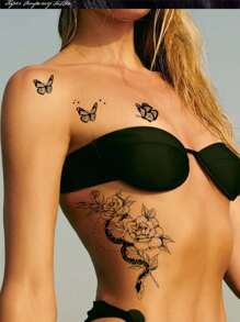 1pc Waterproof Temporary Tattoo, Fashionable & Sexy Snake Floral Butterfly Design, High-End Tattoo Sticker Lasts 3-5 Days, Suitable For Men & Women To Cover Scars On Chest, Waist, Arms, Legs Or Back, Great For Parties, Gifts, Vacations, Easy To Apply And Remove Disposable Body Art Tattoo Sticker