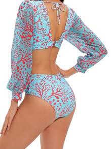 Women's Summer Romper Swimwear Long Sleeve V Neck Hollow Bathing Suit Monokini Swimsuit - Green - View 7