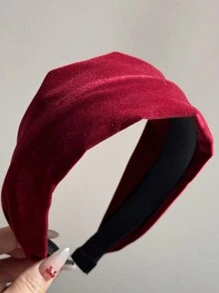 1 件红色简约宽边头带，百搭，优雅，甜美，复古美学，涤纶，适合所有季节