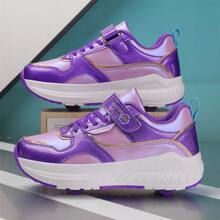 冬季青少年学生成人情侣时尚透气运动鞋小四轮溜冰鞋户外运动旱冰鞋男鞋女鞋可拆卸一鞋两穿 - 亮紫色 - 查看 9