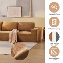 147"Modular Sectional Sofa With Wide Seat,No Assembly Required,Free Combination,L Shaped Couch Set,Cloud Upholstered Indoor Furniture,Minimalist Boneless Sofa For Living Room,Bedroom - 棕色+布藝+5座 - 查看 5