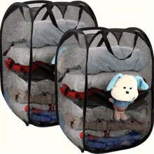 1pc Pop-Up Laundry Basket With Handle - Made Of Breathable Mesh Fabric, Foldable And Portable Dirty Clothes Hamper, Suitable For Home, Dorm Or Travel