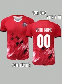 Camiseta deportiva personalizada para hombres con patrones, logotipos, nombres y números personalizados, de tela suave, de secado rápido y transpirable, adecuada para entrenamiento de bádminton, partidos de fútbol, primavera/verano