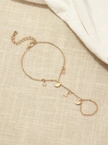 1 件时尚星星和月亮仿珍珠吊坠指链，女士日常派对配饰