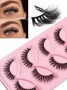 5 对 3D 仿貂皮假睫毛套装，批发柔软睫毛，自然至戏剧效果多件装，适合日常佩戴、角色扮演和派对，轻巧且可重复使用，C 卷曲，厚度 0.07 毫米，长度 10-14 毫米 - 自然纖長款 - 查看 4