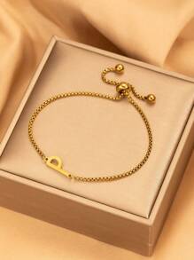 26 pièces Bracelet ajustable avec perles à lettre initiale, bracelets en acier inoxydable de couleur dorée convenant pour le port quotidien des femmes