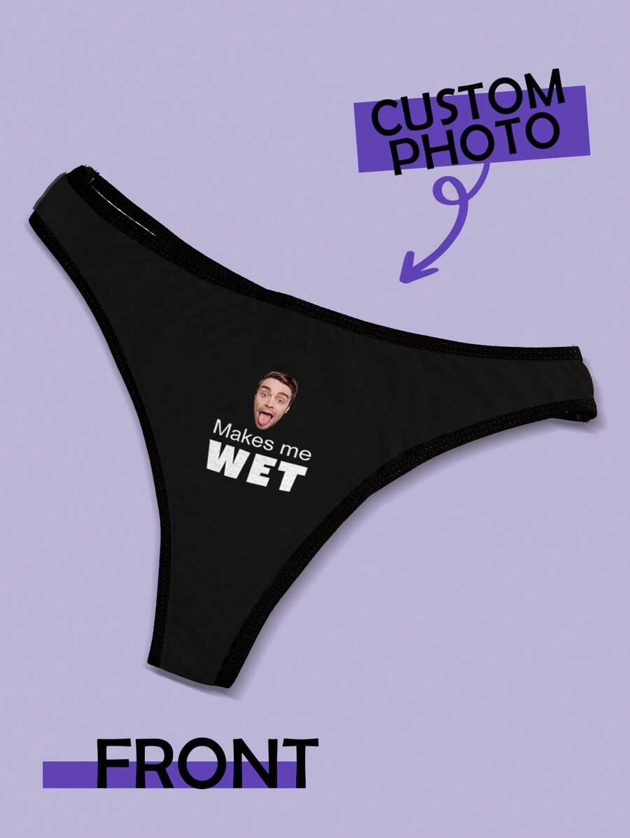 1pc Customized Valentine's Day Women's Thong Panty, Personalized Triangle Underwear With Custom Face Print, Comfortable & Breathable, Suitable As Intimate Gift For Her/Girlfriend/Wife On Valentine's Day, Anniversary, Birthday, Wedding - Multicolor - View 1