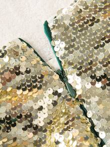 Young Girl's Sequin Patchwork Cap Sleeve Dress, Suitable For Everyday And Birthday Parties - Green - View 6