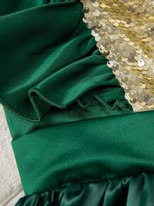 Young Girl's Sequin Patchwork Cap Sleeve Dress, Suitable For Everyday And Birthday Parties - Green - View 4