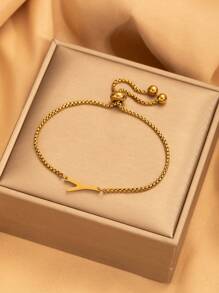 26 pièces Bracelet ajustable avec perles à lettre initiale, bracelets en acier inoxydable de couleur dorée convenant pour le port quotidien des femmes