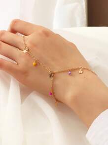 1 件时尚星星和月亮仿珍珠吊坠指链，女士日常派对配饰