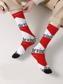 1 双/3 双多包装 360 度印花及膝袜，酒瓶、炸薯条图案，男女通用，情侣款，四季舒适透气街头袜，高弹性节日礼物，轻盈运动中筒袜 - 彩色 - 查看 6