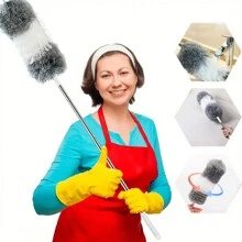 Feather Duster, Extendable Bendable Head Cleaner Brush For Dust Removal, Static Electricity Duster For Home - White Gray - View 3