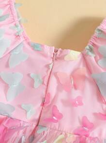Vestido de princesa para niña pequeña, manga corta abullonada, tul con mariposas 3D, corte A - Colores mixtos - Ver 5