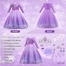 Anna Dress Up For Girls,  Anna Princess Dress With Crown Necklace Sets, Princess Costume Long Skirt, Kids  Fancy Dress For Carnival Party Bridesmaid Cosplay(110) - Multicolor - View 3