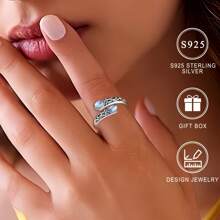S925 Sterling Silver Moonstone Spoon Ring, Hypoallergenic Nickel-Free, Victorian Vintage Style, Adjustable Butterfly Thumb Jewelry, Bohemian Holiday Theme, Synthetic Stone,, Gift Box Included, Women'S Fashion Accessory For Daily Wear