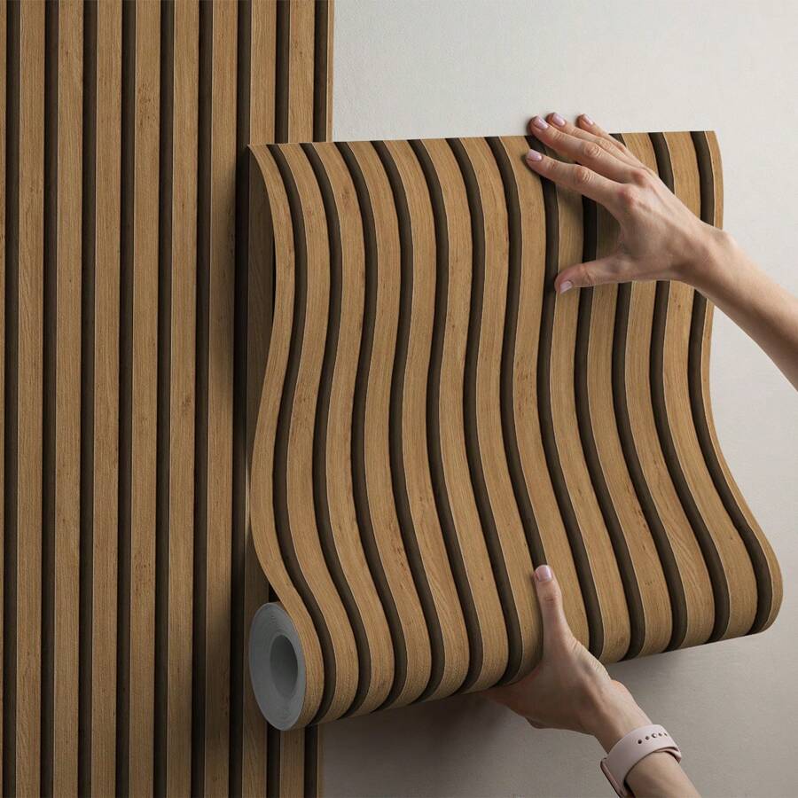 Paper and Wall Self-Adhesive Wallpaper For Bedroom Living Room Decorative Easy To Apply Slatted Wood Natural Rustic Effect - Tách 09 - Xem 1