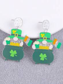 1 Pair Cute Cartoon Dwarf And Balloon Striped Boots Themed St. Patrick's Day Women's Earrings