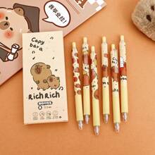 2 件/3 件/6 件水豚主题按钮伸缩圆珠笔，速干墨水，适用于办公室、学校、书写，0.5 毫米黑色墨水