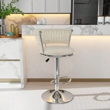 Lot de 2 tabourets de bar de style royal, chaise de bar élégante en velours, tabouret de comptoir réglable en hauteur, tabouret de cuisine rotatif pour cuisine, bar, comptoir, bar à domicile, argent - Beige - Voir 3