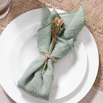 6/12pcs Soft Hemmed Edge Square Colored Napkins, 42x42cm/16.5x16.5inch, For New Year Wedding Party Casual Dining Room Decor, Western Meal Mat, Baby Shower Table Cloth, Place Mat, Sage Green
