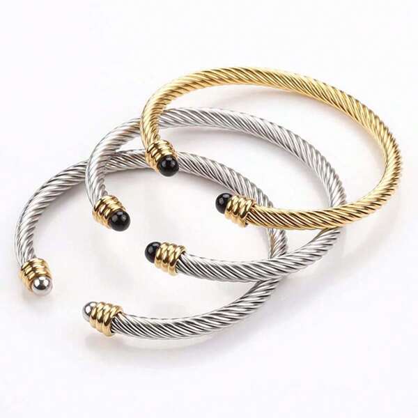 1 Piece Of Classic Retro Punk Stainless Steel 18K Gold-Plated Open Bracelet, Suitable For Daily Wear By Women.