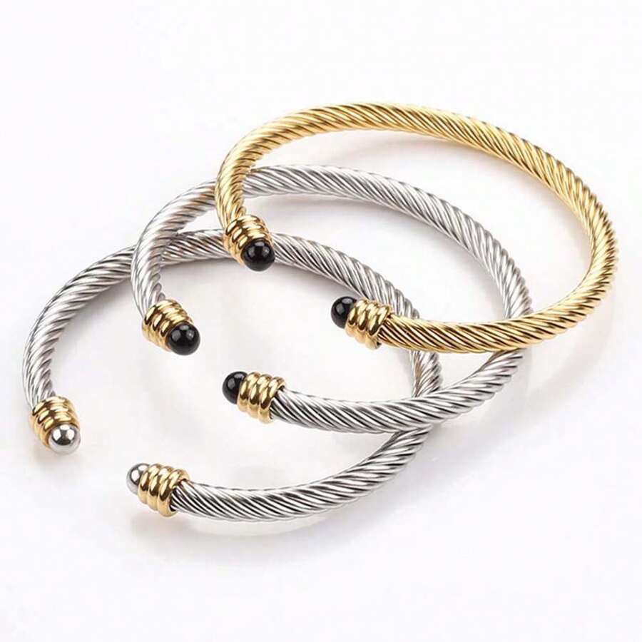 1 Piece Of Classic Retro Punk Stainless Steel 18K Gold-Plated Open Bracelet, Suitable For Daily Wear By Women. - Multicolor - View 1
