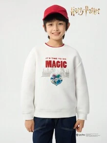 Balabala Kids Tween Boys' Long-Sleeve Sweatshirt, Casual Pattern Crew Neck Sweatshirt - Original White - View 1