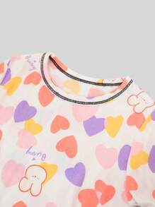 2pcs/Set Summer Heart Ruffle Sleeve Cute Girl Nightgown Set - Multicolor - View 7