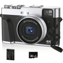 STUOGYUM STUOGYUM 4K Digital Camera, 48MP Vlogging Camera , 16X Digital Zoom, Auto Focus, Anti-Shake Video Camera With Viewfinder Flash & Vlog Livestream Webcam , 2.8inch Large Screen Photography Travel Selfie Camera DC202 With 32G TF Card And One Large 1050mAH Battery Household Professional Camera Suitable For Gifts. (Black/Brown)