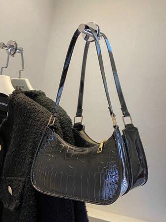 1st Mini Enfärgad Mångsidig Krokodilmönster för kvinnor PU-dragkedja Stängd axel Armhålaväska, Early Spring Axelväska, Lämplig för daglig användning av flickvänner